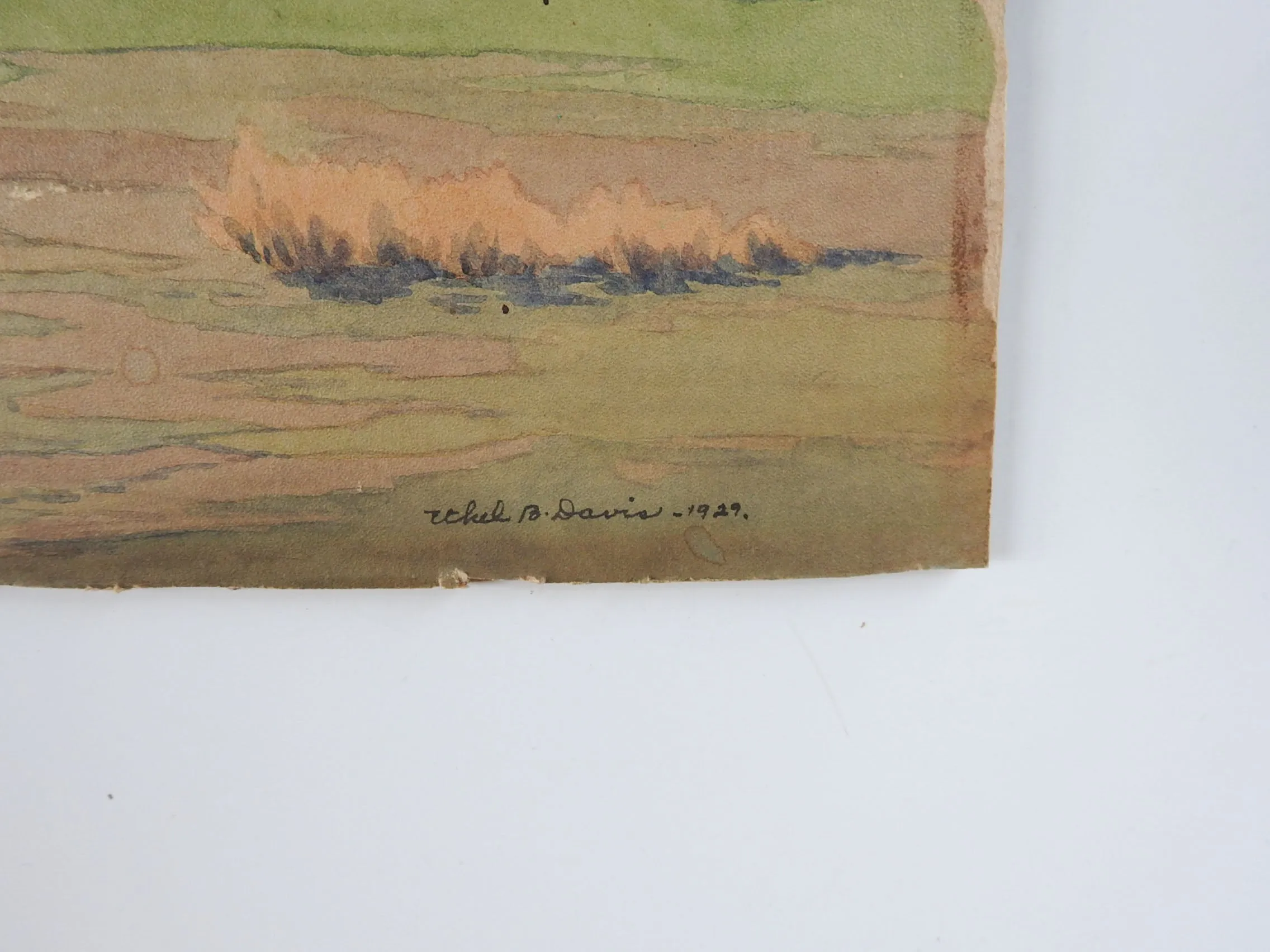 1929 California Fall Farm Landscape Watercolor Painting by Ethel Davis