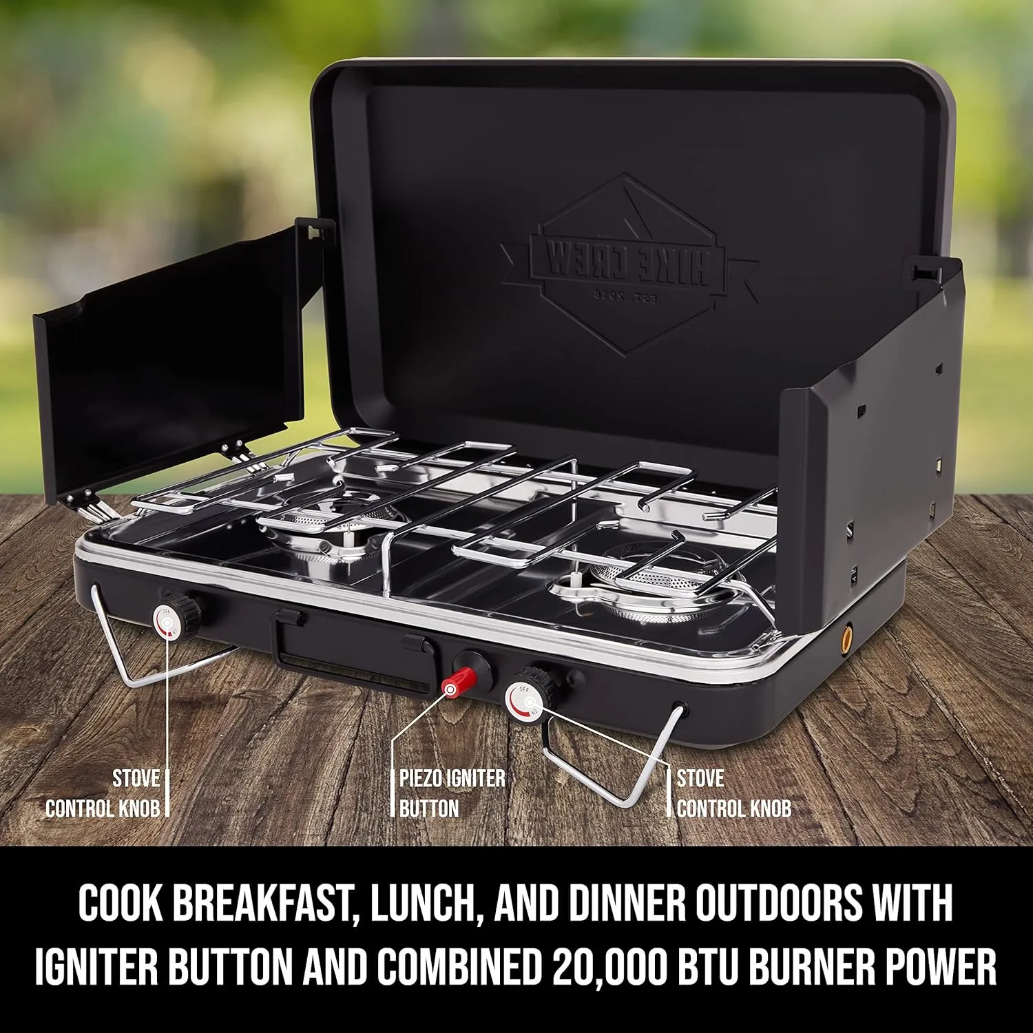 2 Burner Propane Stove, 20,000 BTU Portable Stove with Handle & Foldable Legs