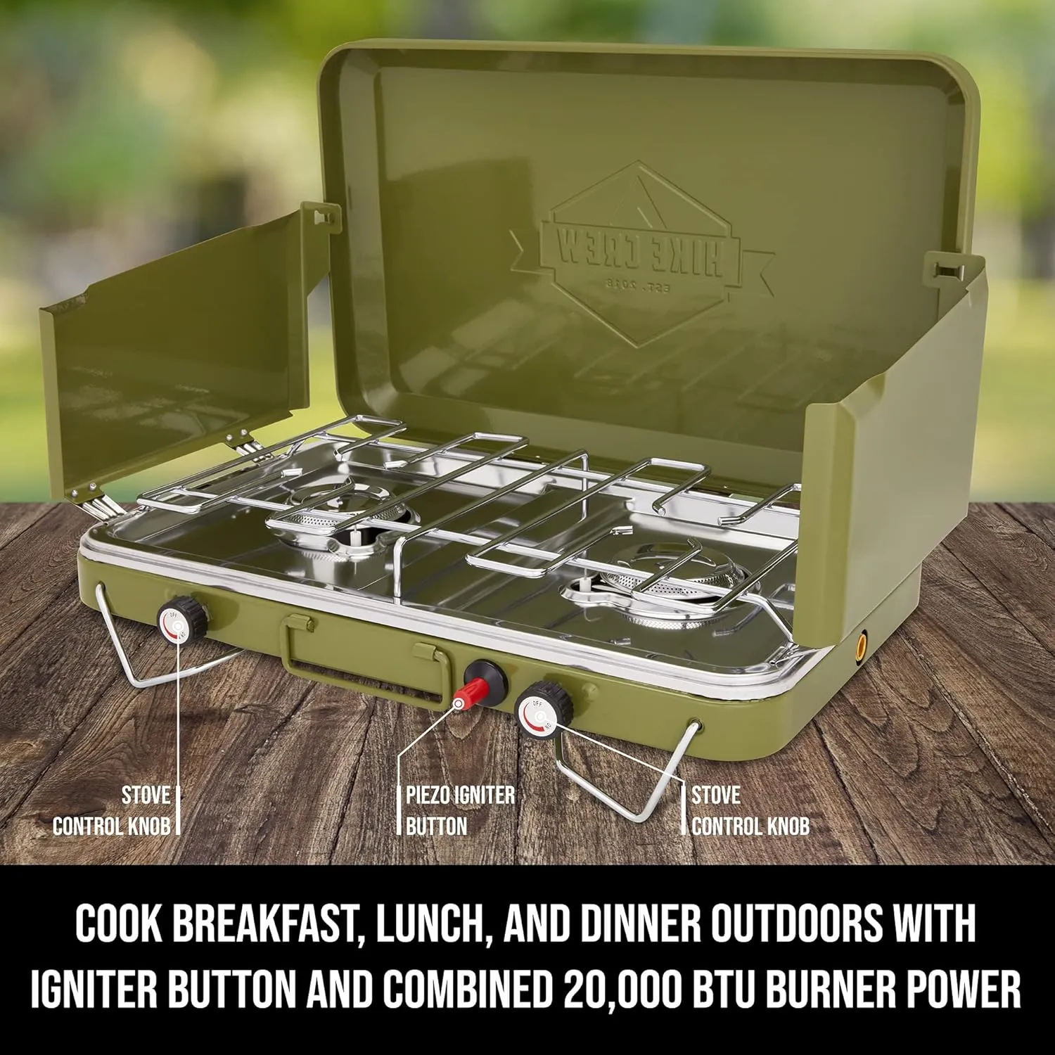 2 Burner Propane Stove, 20,000 BTU Portable Stove with Handle & Foldable Legs