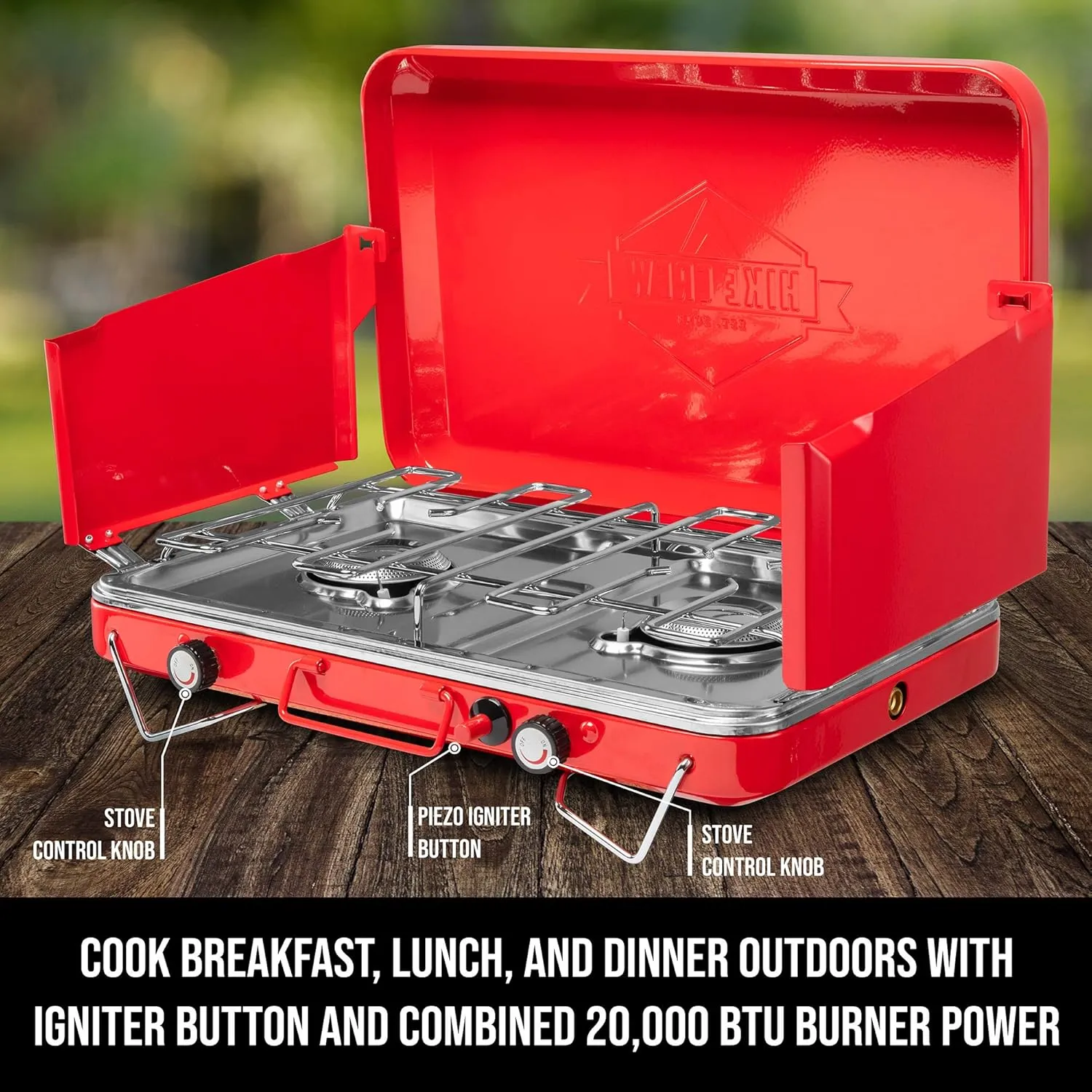2 Burner Propane Stove, 20,000 BTU Portable Stove with Handle & Foldable Legs