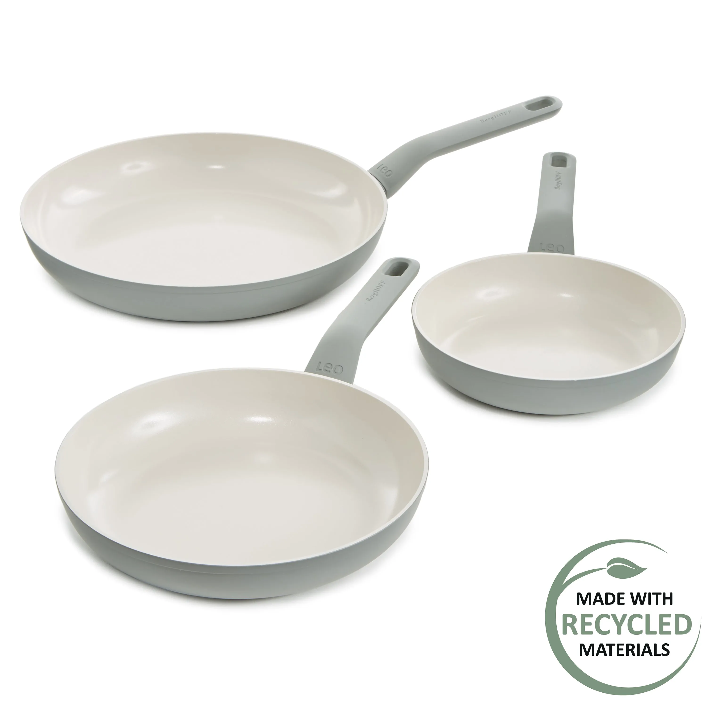 BergHOFF Balance 3Pc Nonstick Ceramic Frying Pan Set, Recycled Aluminum, Moonmist