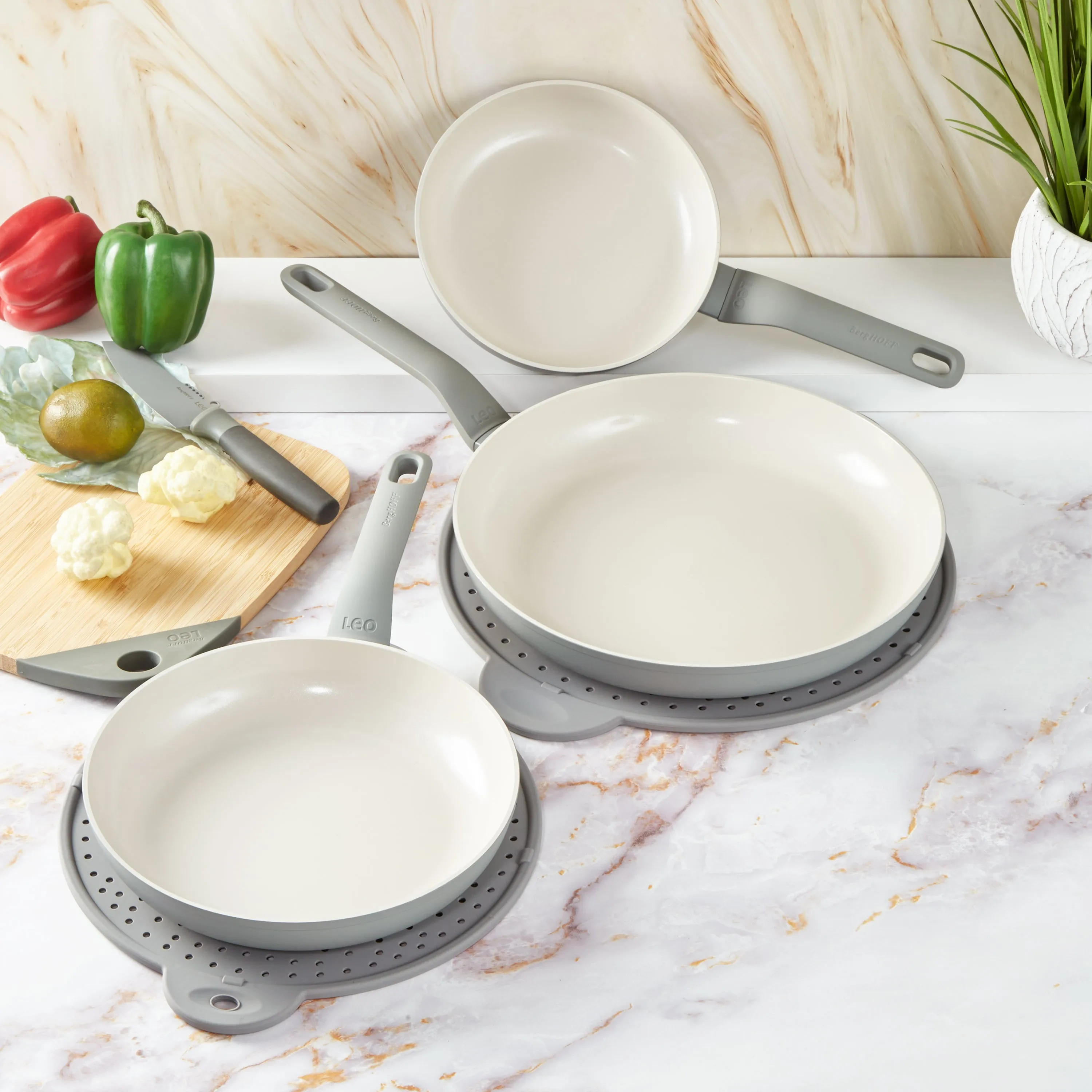 BergHOFF Balance 3Pc Nonstick Ceramic Frying Pan Set, Recycled Aluminum, Moonmist