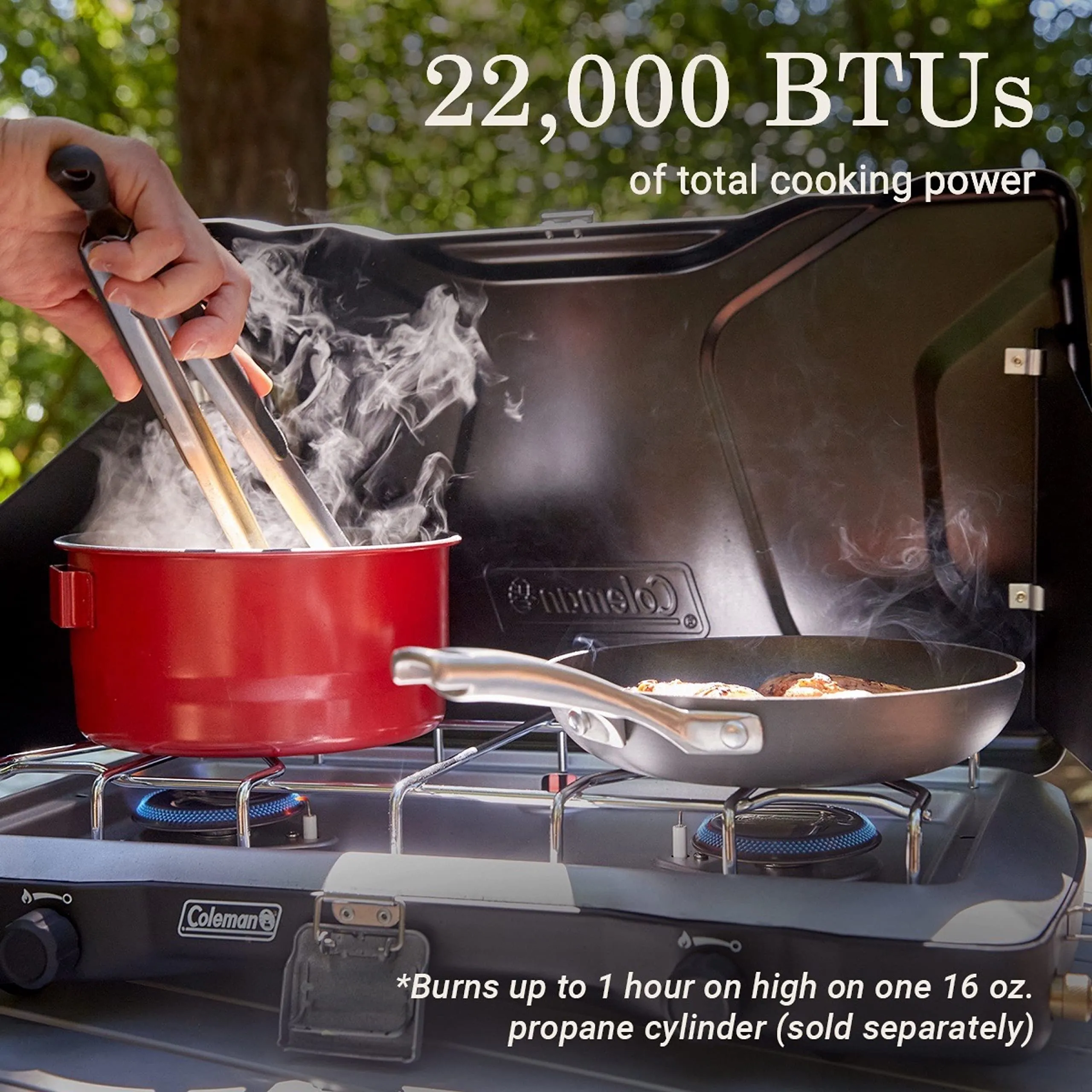Coleman Triton  2-Burner Propane Camping Stove, Push-Button Instant Ignition, Portable Camp Grill, Adjustable Burners, Wind Guards, 22,000 Total BTUs of Power, Beach Cookouts, Backyard BBQ, Tailgating