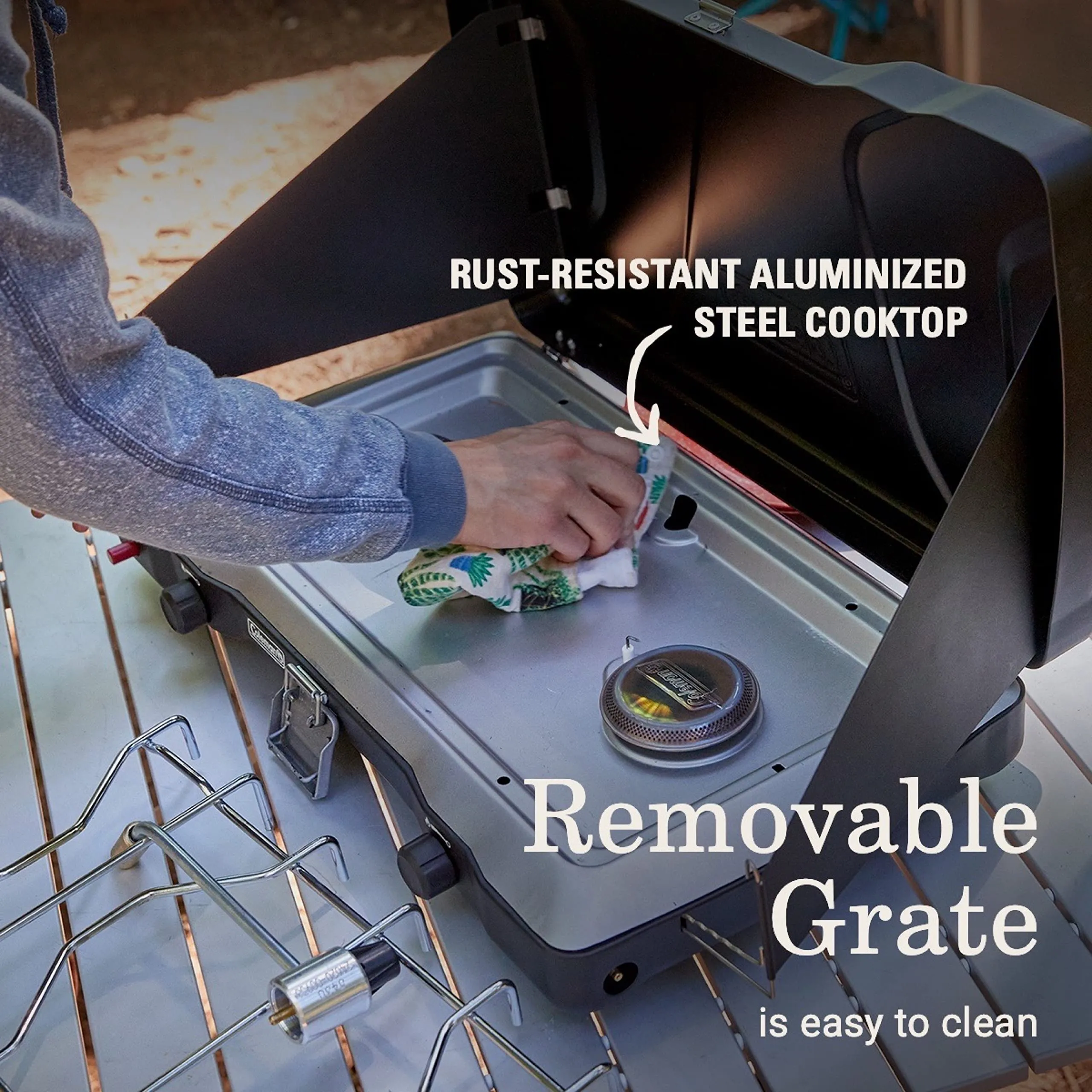 Coleman Triton  2-Burner Propane Camping Stove, Push-Button Instant Ignition, Portable Camp Grill, Adjustable Burners, Wind Guards, 22,000 Total BTUs of Power, Beach Cookouts, Backyard BBQ, Tailgating