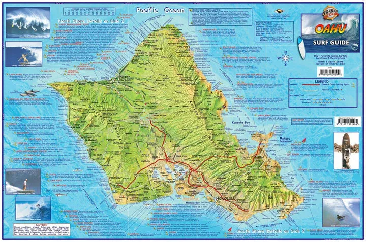Franko Guide to Surfing O'ahu Hawaii Fold up Map Surf Guide