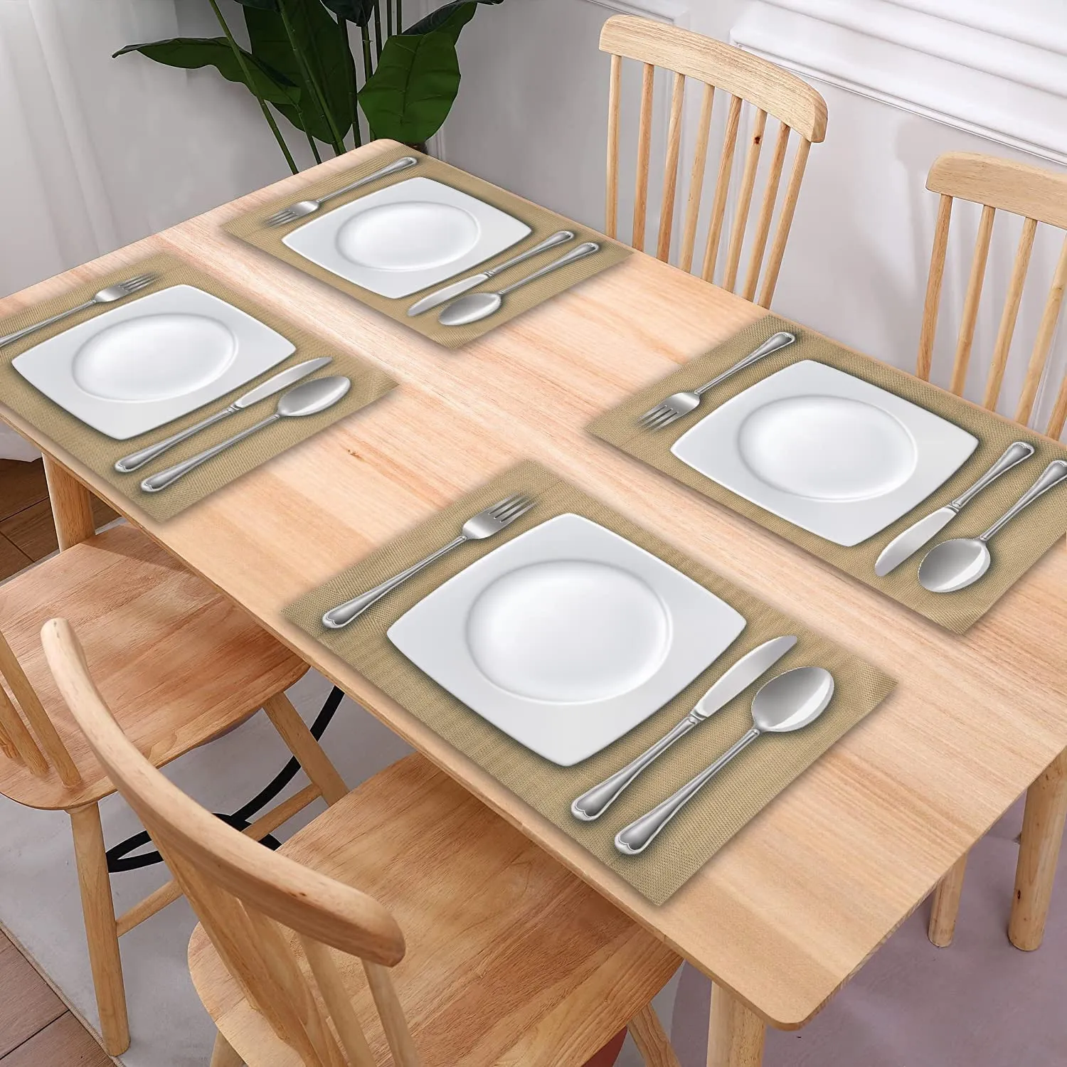 Heart Home Reversible Non-Slip Wipe Clean Heat Resistant PVC Placemats for Dining Table, Set of 6 (Light Brown)-50HH01307