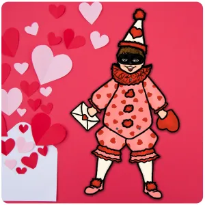 Large Jointed Vintage Inspired Valentine's Day Circus Clown Boy