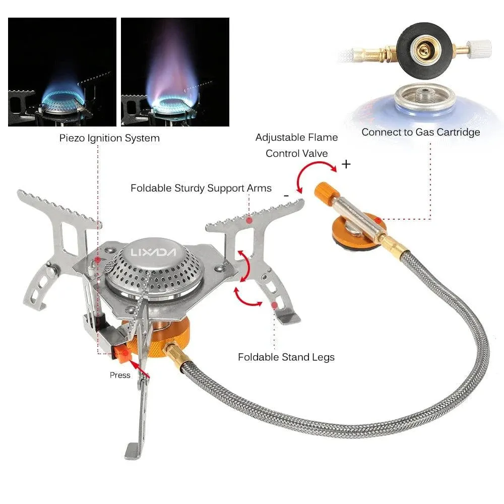 Lixada 3000W Outdoor Gas Stove Mini Camping Stove Burner Cooking Picnic Portable Foldable Furnace Lightweight Split Burner Stove