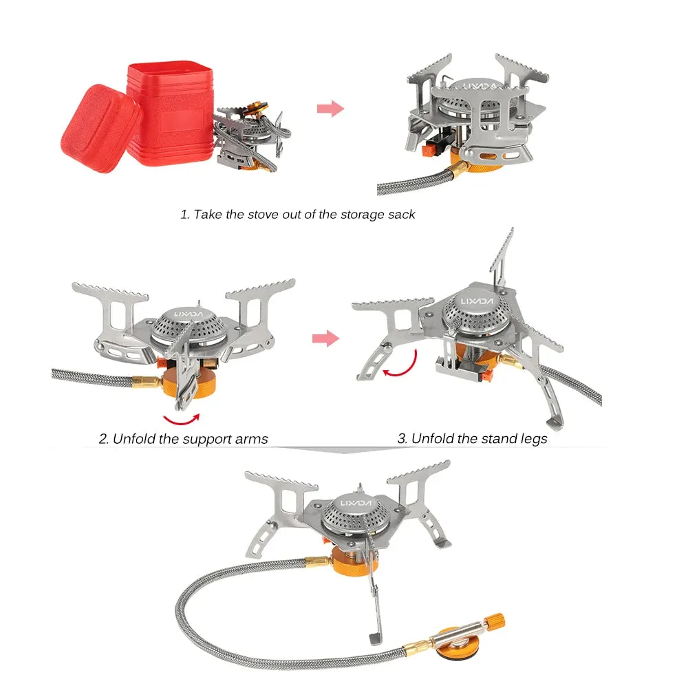 Lixada 3000W Outdoor Gas Stove Mini Camping Stove Burner Cooking Picnic Portable Foldable Furnace Lightweight Split Burner Stove