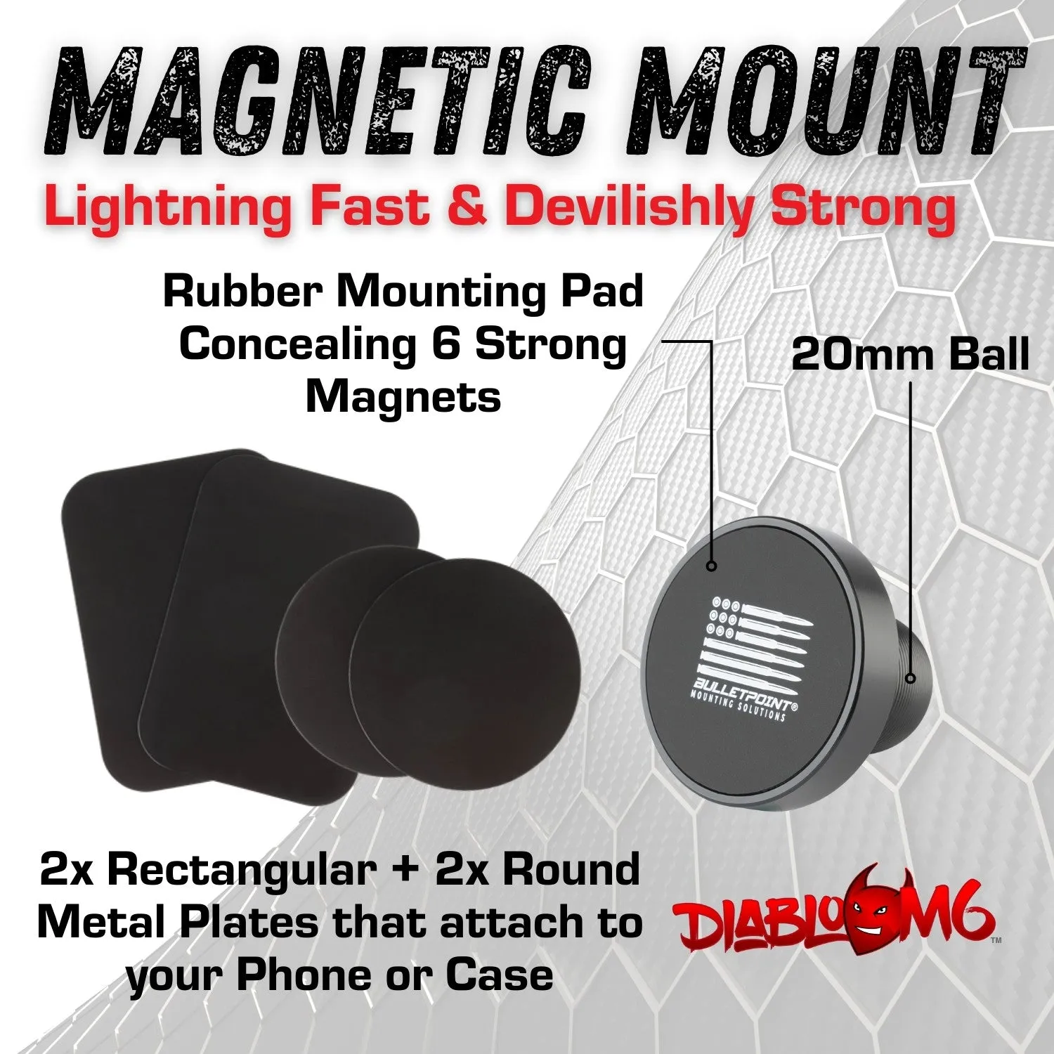 Metal Series 2013-2018 RAM Truck & 2019  RAM 1500 Classic DiabloM6 Magnetic Phone Holder Dual 20mm Ball Dash Phone Mount
