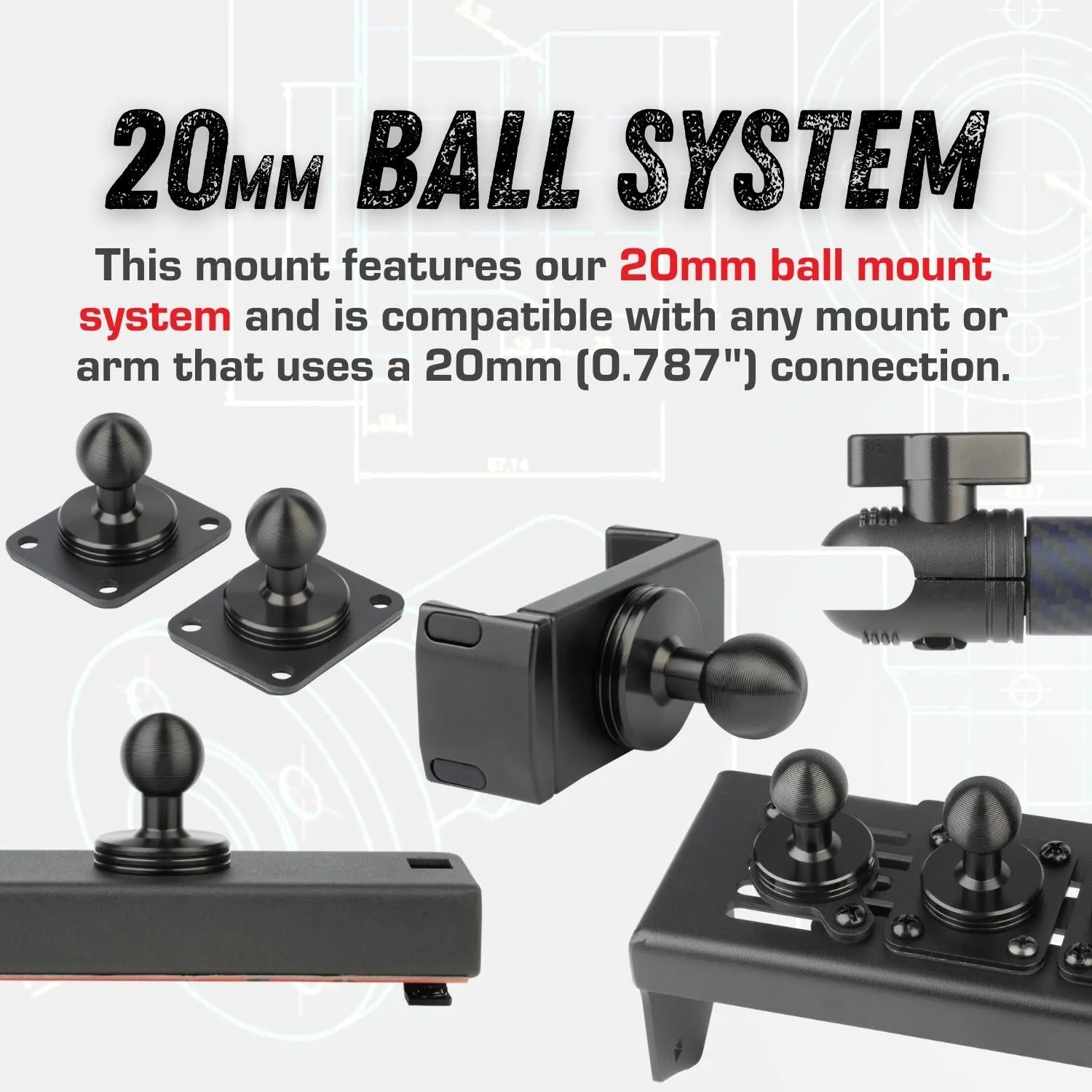 Metal Series 2013-2018 RAM Truck & 2019  RAM 1500 Classic DiabloM6 Magnetic Phone Holder Dual 20mm Ball Dash Phone Mount