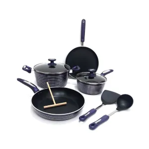 Non-stick aluminium cookware set with sliver stripes design