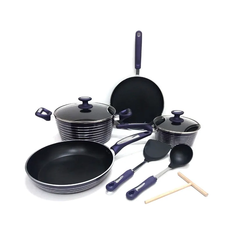 Non-stick aluminium cookware set with sliver stripes design