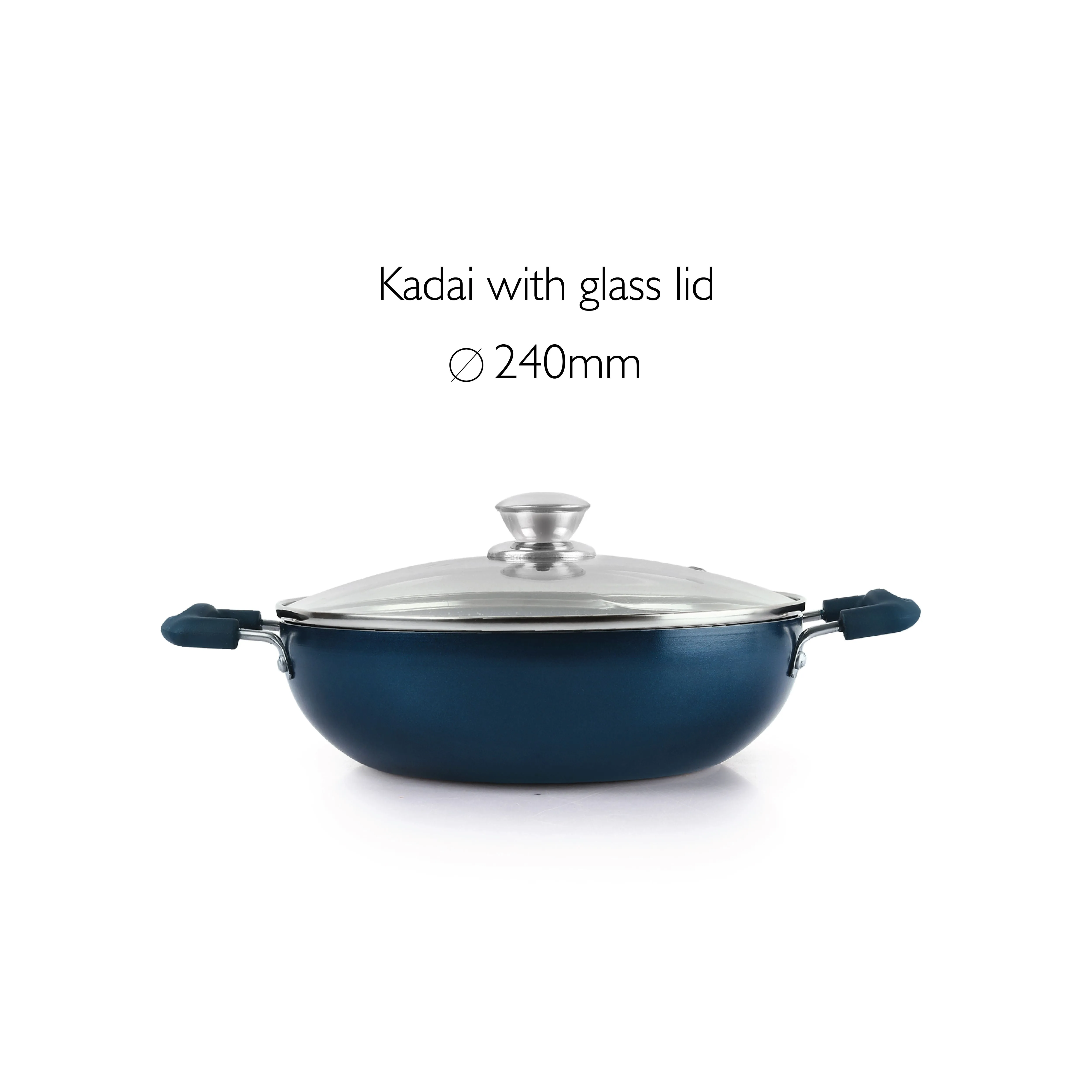Oxford Non-Stick Induction Base Kadhai with Glass Lid, 3 Litres