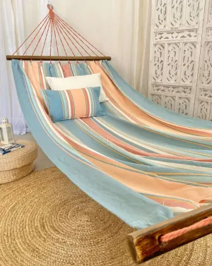 Pink & Blue Cotton Hammock With Wood Spreader Bars | PASTEL
