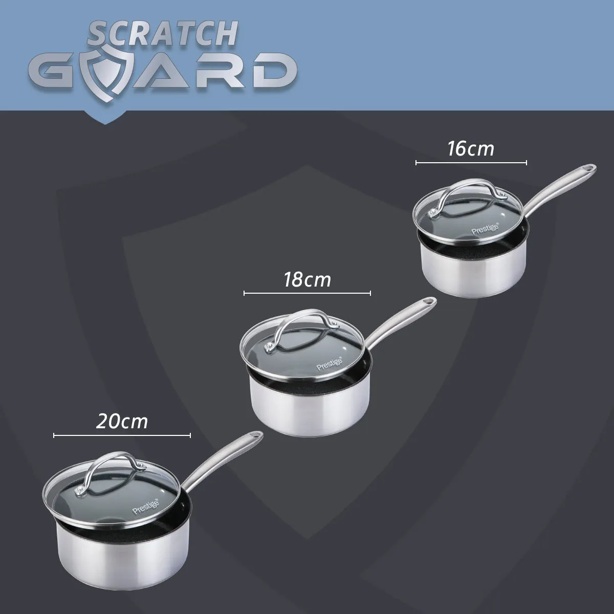 Scratch Guard: Non-Stick Stainless Steel Saucepan & Lid Set - 3 Piece