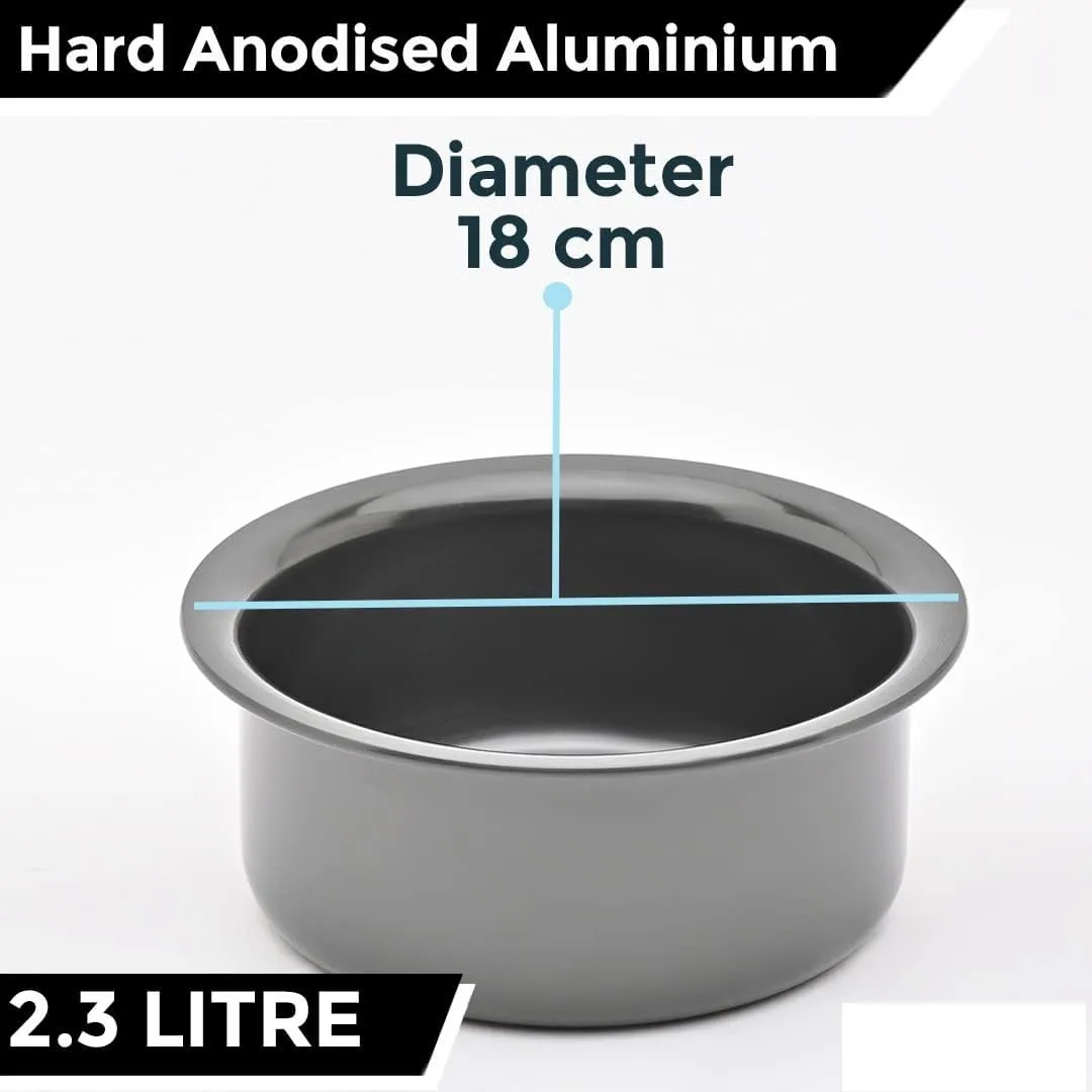 UMAI X Savya Home Hard Anodized Patila, Tope | Non-Stick & Non-Corrosive Hard Anodized Aluminium|Even Heat Distribution for Healthy Cooking|Metal Spoon Friendly Surface | 18cm, 2.3 liters