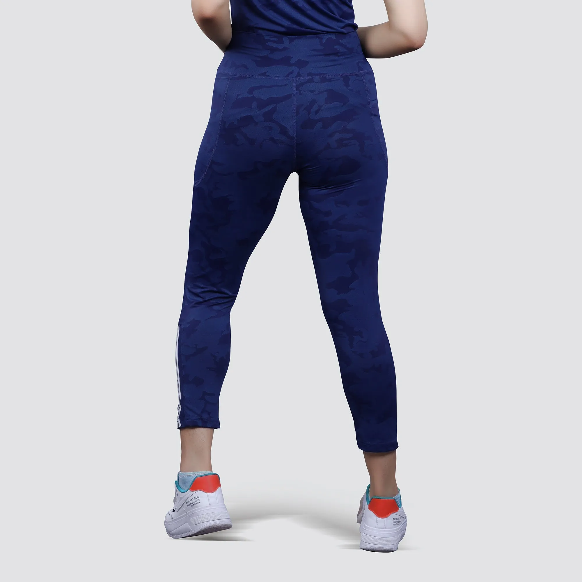 Women's Camo Workout Pants, High-Waisted Stretchable Yoga Leggings - Blue